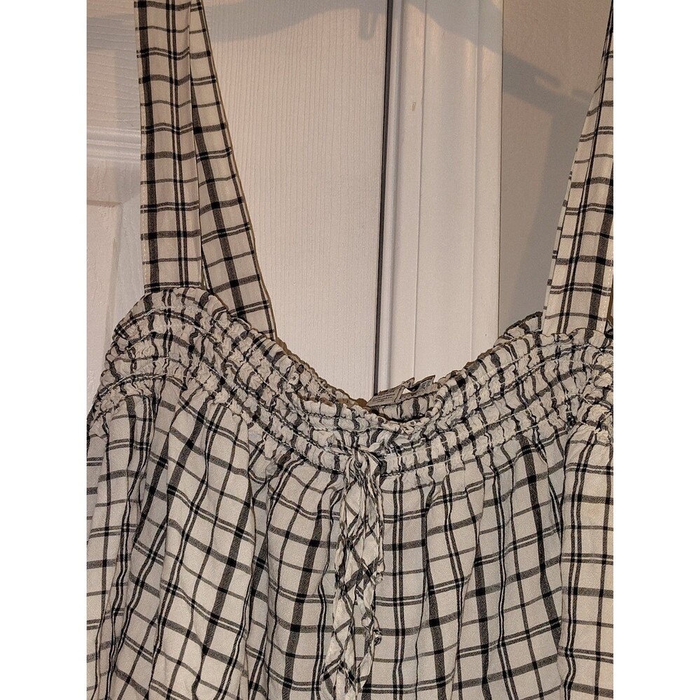 American Eagle Womens Plaid Smocked Crop Tank Top S Peach Ruffle Cottagecore Y2K - Picture 10 of 11